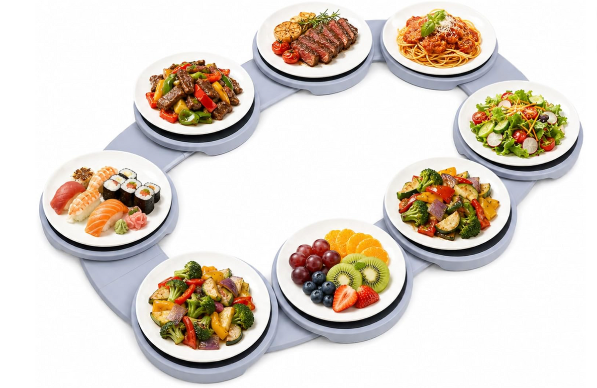 Gatherly rotating serving tray with dishes arranged around the table
